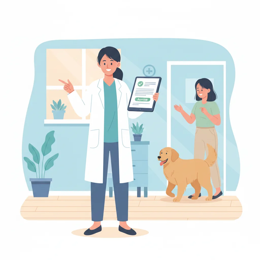 Vet reviewing and approving a completed report